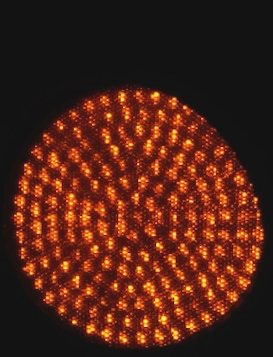 Individual LEDs in a traffic light photographed from 250 metres